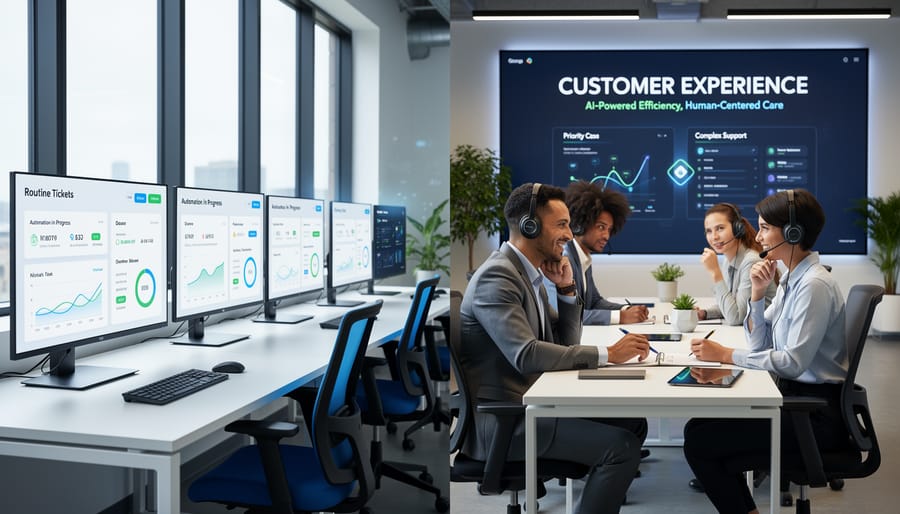 Customer support team collaborating on strategic initiatives in modern office