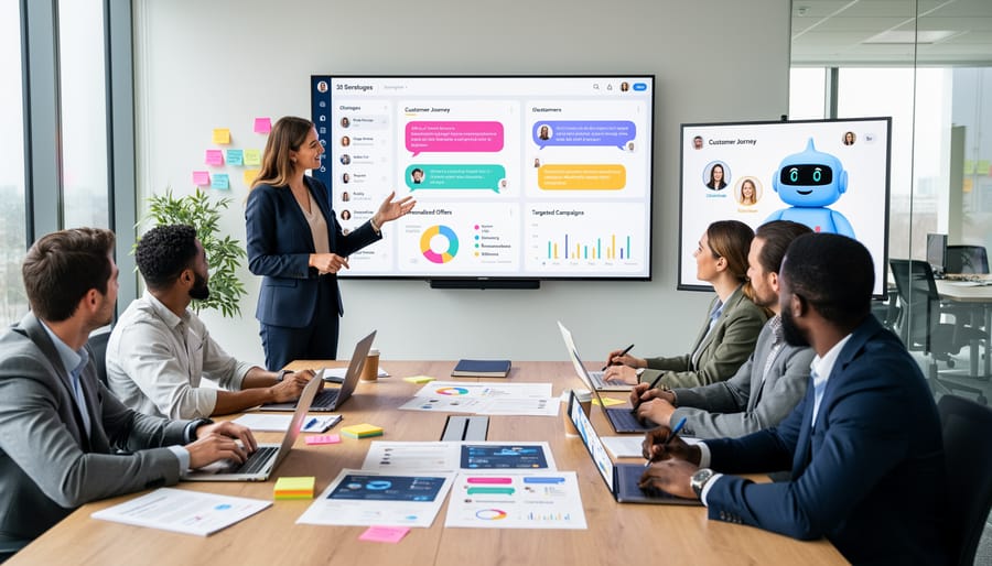 Business team analyzing customer behavior data and marketing strategies together