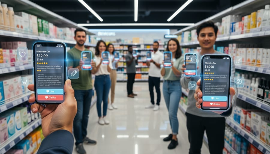 Customer using smartphone AR application while shopping in retail store