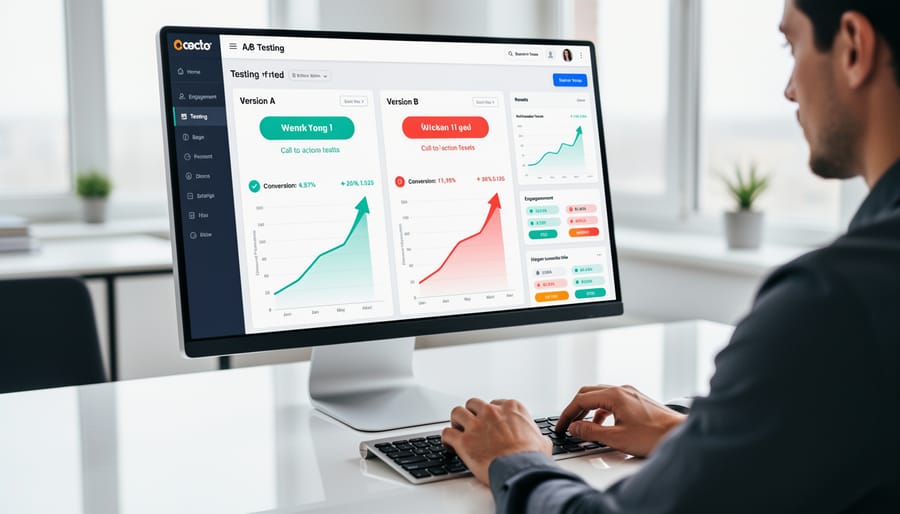 Business professional working on laptop conducting website optimization tests