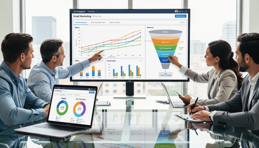 Business professional reviewing financial analytics and performance data on desk