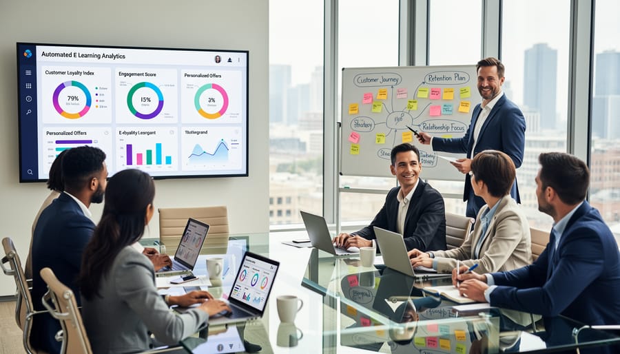 Business team collaborating at conference table during strategy meeting