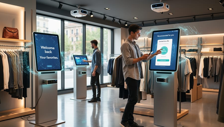 Business owner monitoring real-time customer interaction on smartphone in retail environment