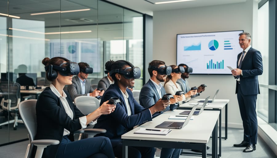 Corporate employees participating in VR-based training session