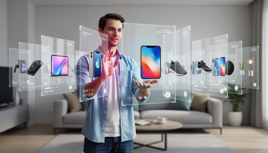 Customers using VR headsets for immersive virtual shopping experience