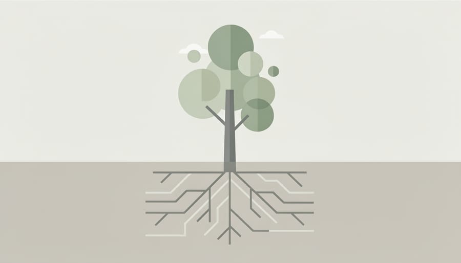 Healthy plant roots growing in rich dark soil symbolizing long-term organic growth