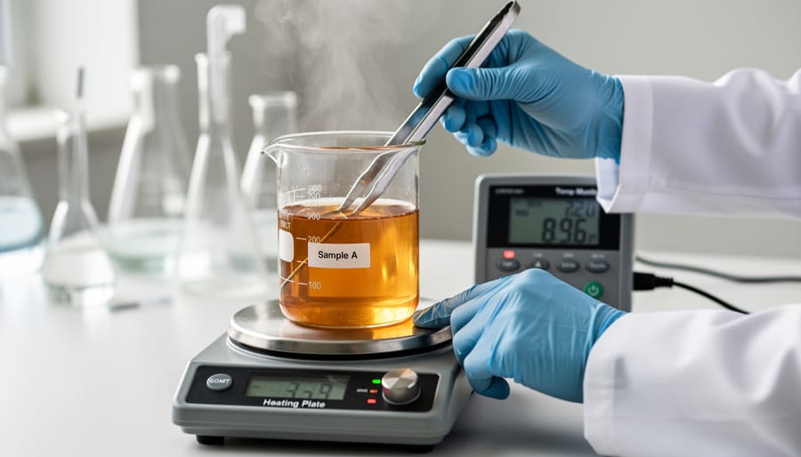 Person wearing heat-resistant gloves placing a parchment-lined tray into an oven